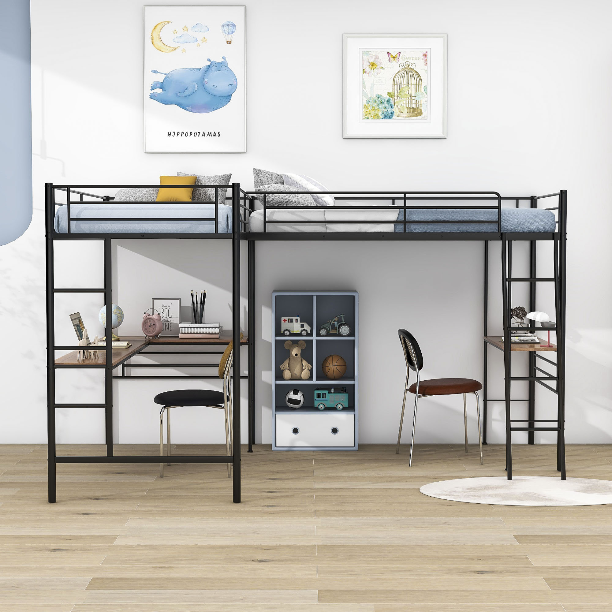 Mason Marbles Twin Size Metal Loft Bed L Shaped Loft Bed With Two Built In Desks Reviews Wayfair Canada